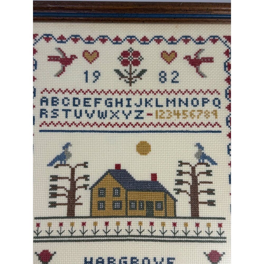 Framed Art Cross Stitch Embroidery Sampler Vintage ABC Alphabet Finished 1980s - Picture 8 of 12
